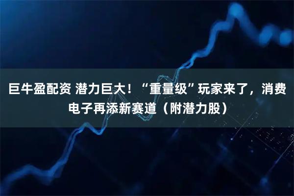 巨牛盈配资 潜力巨大！“重量级”玩家来了，消费电子再添新赛道（附潜力股）