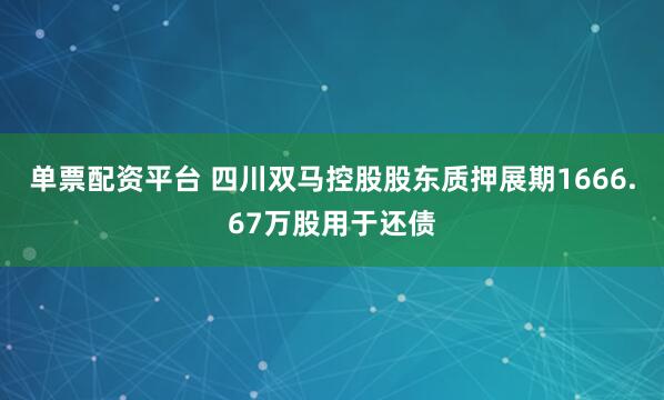 单票配资平台 四川双马控股股东质押展期1666.67万股用于还债